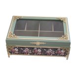 Wooden Tea Bag Organizer Box with Chests Blue