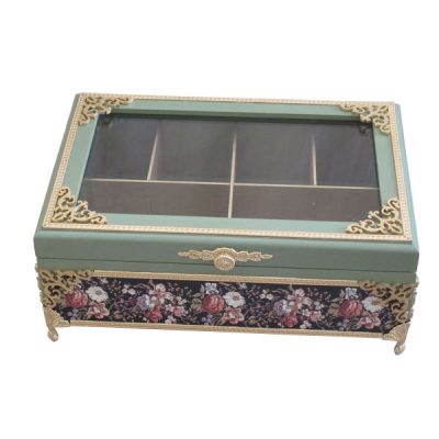 Wooden Tea Bag Organizer Box with Chests Blue
