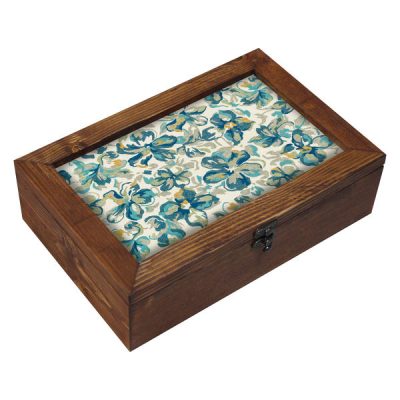 Persian Wooden Tea Bag Organizer Box with Chests Blue Sky