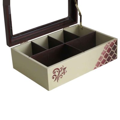 Cream Finish Wooden Tea Box with Elegant Storage Chests
