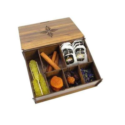 Sunny-Themed Wooden Tea Storage Box with Persian Details