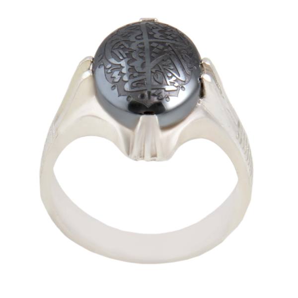 Islamic Hematite Silver Ring Hadid Gemstone for Men Calligraphy