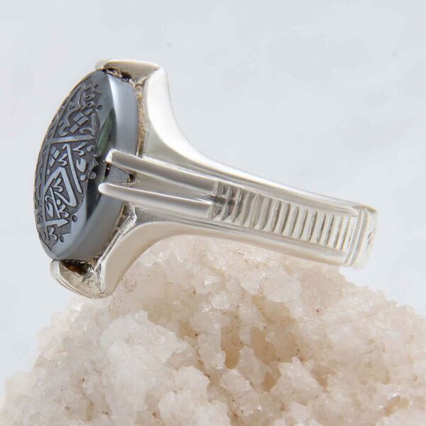 Islamic Hematite Silver Ring Hadid Gemstone for Men Calligraphy