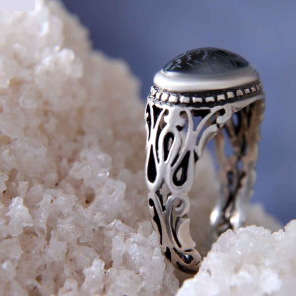 Islamic Hematite Silver Ring Hadid Gemstone for Men