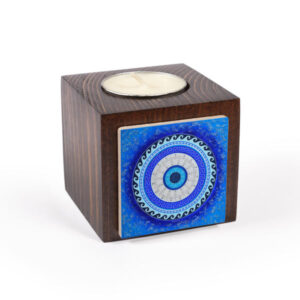 Persian Wooden Cube Tealight Holder Blue Circle (2X)