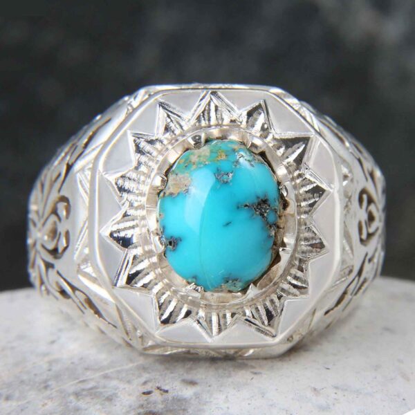 Persian Silver Ring with Neyshabur Turquoise Ahmadi