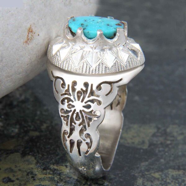 Persian Silver Ring with Neyshabur Turquoise Magic