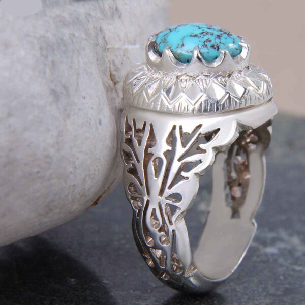 Persian Silver Ring with Neyshabur Turquoise Mahan