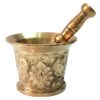 Brass Mortar & Pestle with Traditional Persian Floral Pattern Flower