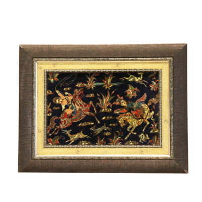 Hand-Knotted Persian Pictorial Rug from Qom Depicting Hunting