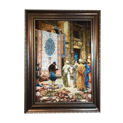 Hand-Knotted Persian Pictorial Rug from Tabriz Depicting Bazaar
