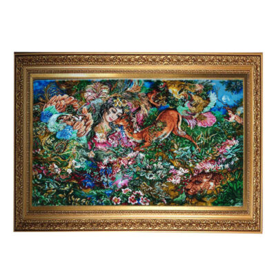 Hand-Knotted Persian Wall Hanging Rug from Tabriz Depicting Existence Miniature