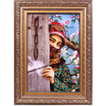 Hand-Knotted Persian Pictorial Rug from Tabriz Depicting Face