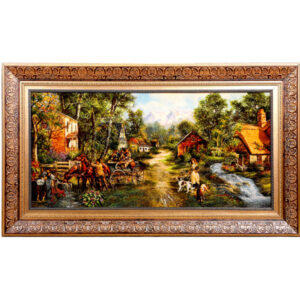 Hand-Knotted Persian Pictorial Rug from Tabriz Depicting Rural Landscape