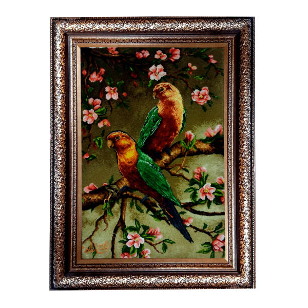 Hand-Knotted Persian Pictorial Rug from Tabriz Depicting Parrot