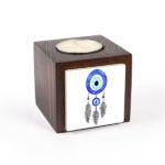 Persian Wooden Cube Tealight Holder Blue Eyes (2X)