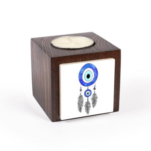 Persian Wooden Cube Tealight Holder Blue Eyes (2X)
