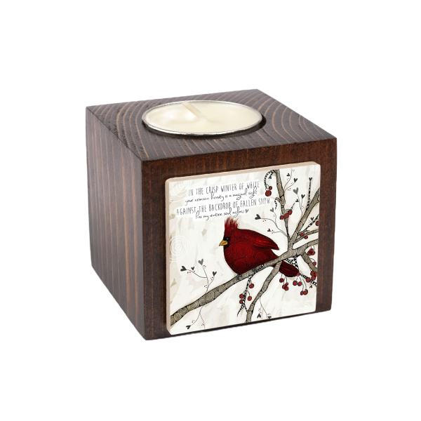 Persian Wooden Cube Tealight Holder Red Bird (2X)
