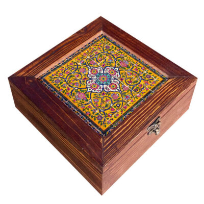 Persian Wooden Tea Bag Organizer Box with Chests Brown