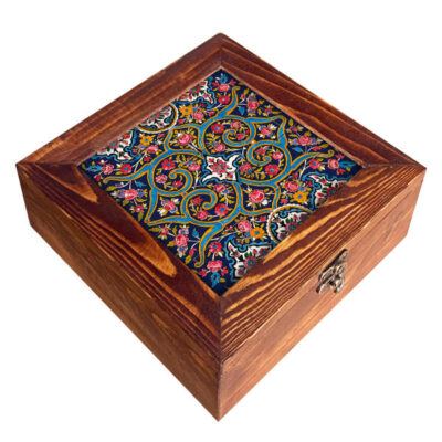 Persian Wooden Tea Bag Organizer Box with Chests Brown