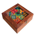 Persian Wooden Tea Bag Organizer Box with Chests Yellow