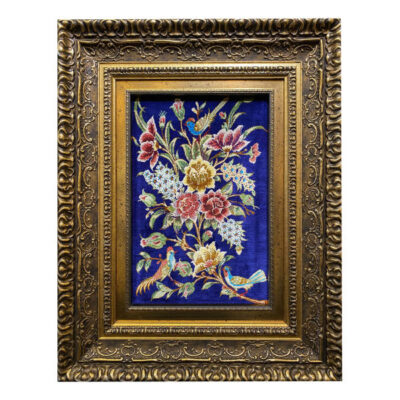 Hand-Knotted Persian Pictorial Rug from Qom Depicting Flower &Bird