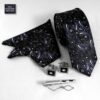 Men's Tie, Handkerchief & Cufflinks Neckwear Set - Luxurious Black