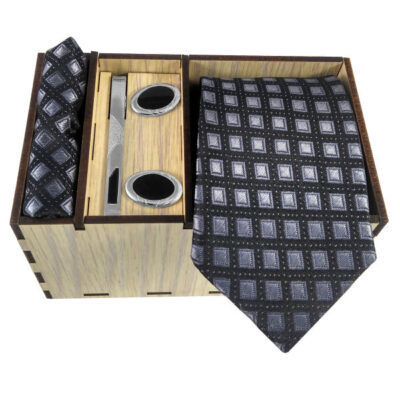 Men’s Tie, Handkerchief & Cufflinks Neckwear Set – Luxurious Blue