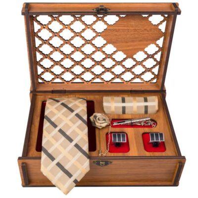 Men’s Tie, Handkerchief & Cufflinks Neckwear Set – Luxurious Creami