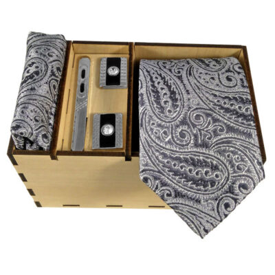 Men’s Tie, Handkerchief & Cufflinks Neckwear Set – Luxurious Khakestari