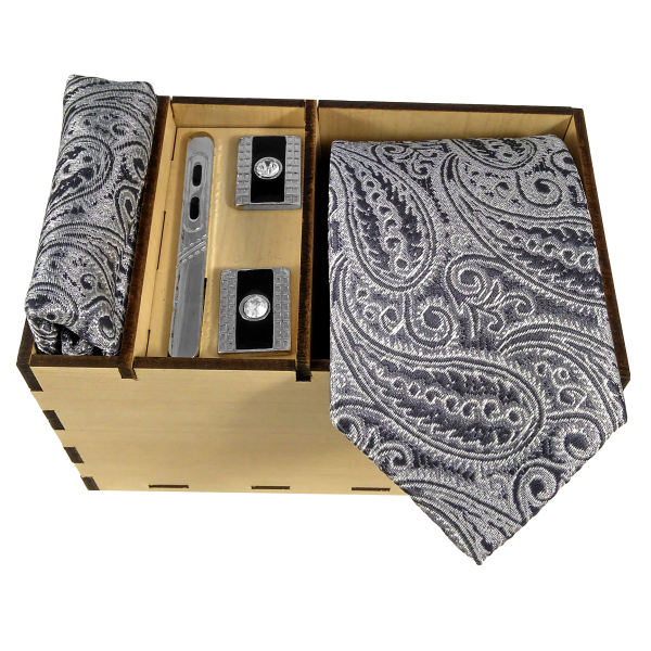 Men's Tie, Handkerchief & Cufflinks Neckwear Set - Luxurious Khakestari