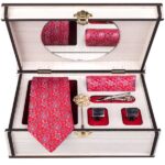 Men's Tie, Handkerchief & Cufflinks Neckwear Set - Luxurious Pinki