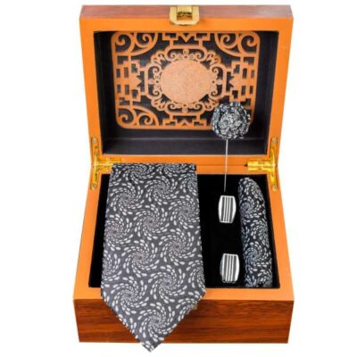 Men’s Tie, Handkerchief & Cufflinks Neckwear Set – Luxurious Wave