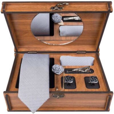 Men’s Tie, Handkerchief & Cufflinks Neckwear Set – Luxurious White