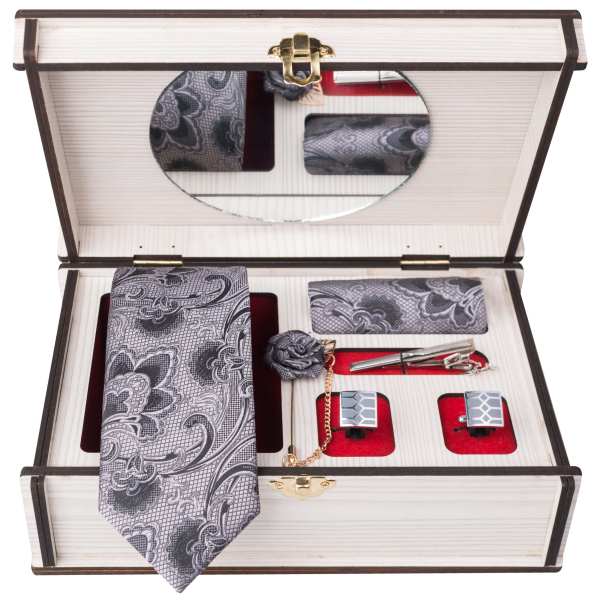 Men's Tie, Handkerchief & Cufflinks Neckwear Set - Luxurious White II