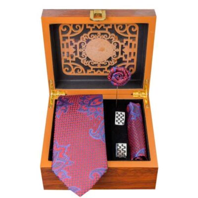 Men’s Tie, Handkerchief & Cufflinks Neckwear Set – Luxurious Zereshki