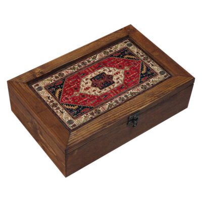 Persian Wooden Tea Bag Organizer Box with Chests Carpet
