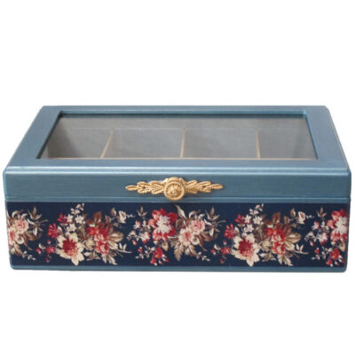 Wooden Tea Bag Organizer Box with Chests Nili Blue