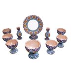 Elegant Pottery Haft-sin Minakari Set for Nowruz Persian New Year Blue