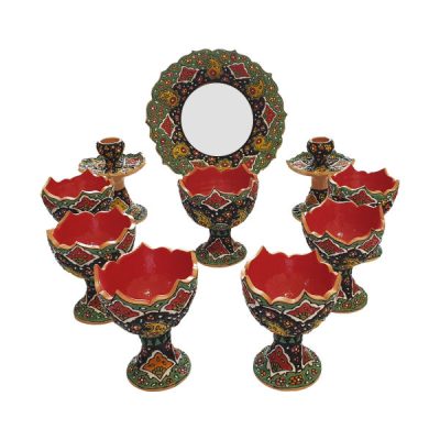 Elegant Pottery Haft-sin Minakari Set for Nowruz Persian New Year Red
