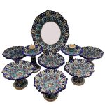 Elegant Pottery Haft-sin Minakari Set for Nowruz Persian New Year Dark Blue
