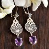 Persian Engraved Silver Earrings with Amethyst Gemstone