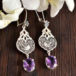 Engraved Amethyst Earrings In 925 Sterling Silver