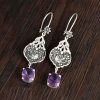 Persian Engraved Silver Earrings with Amethyst Gemstone