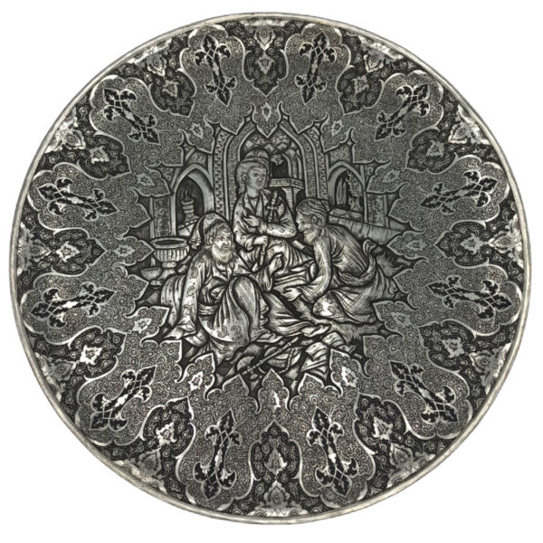 Decorative Copper Tray Hand-Engraved with Persian Artisanal Dervishes