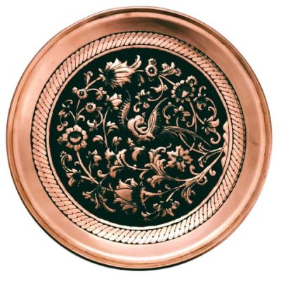 Decorative Copper Tray Hand-Engraved with Persian Artisanal Flower
