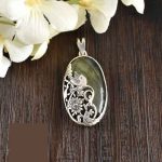 Persian Engraved Silver Pendant with Labradorite Gemstone