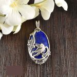Persian Engraved Silver Pendant with Lapis Lazuli Gemstone