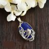 Persian Engraved Silver Pendant with Lapis Lazuli Gemstone