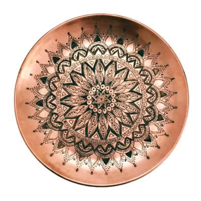 Decorative Copper Tray Hand-Engraved with Persian Artisanal Gohar
